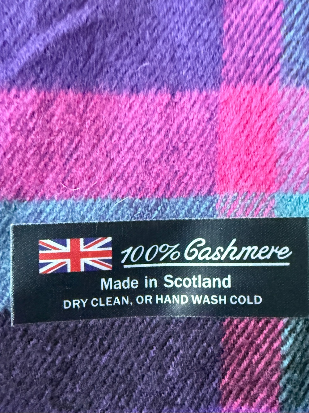 100% Cashmere Purple Plaid Fringe Scarf - Picture 3 of 3
